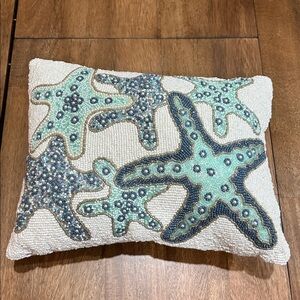 Coastal Collection Starfish Accent Throw Pillow Fully Beaded Front